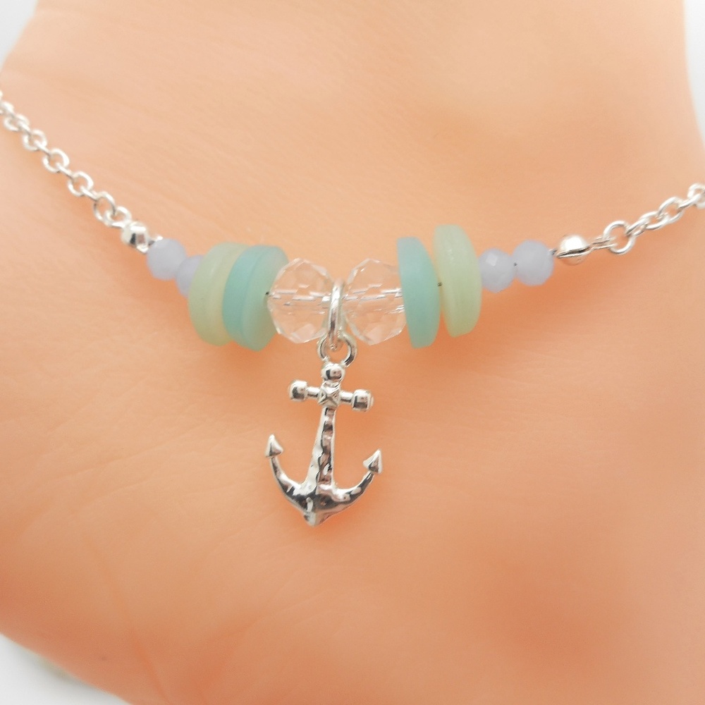 Anchor Anklet Tumbled Sea Glass